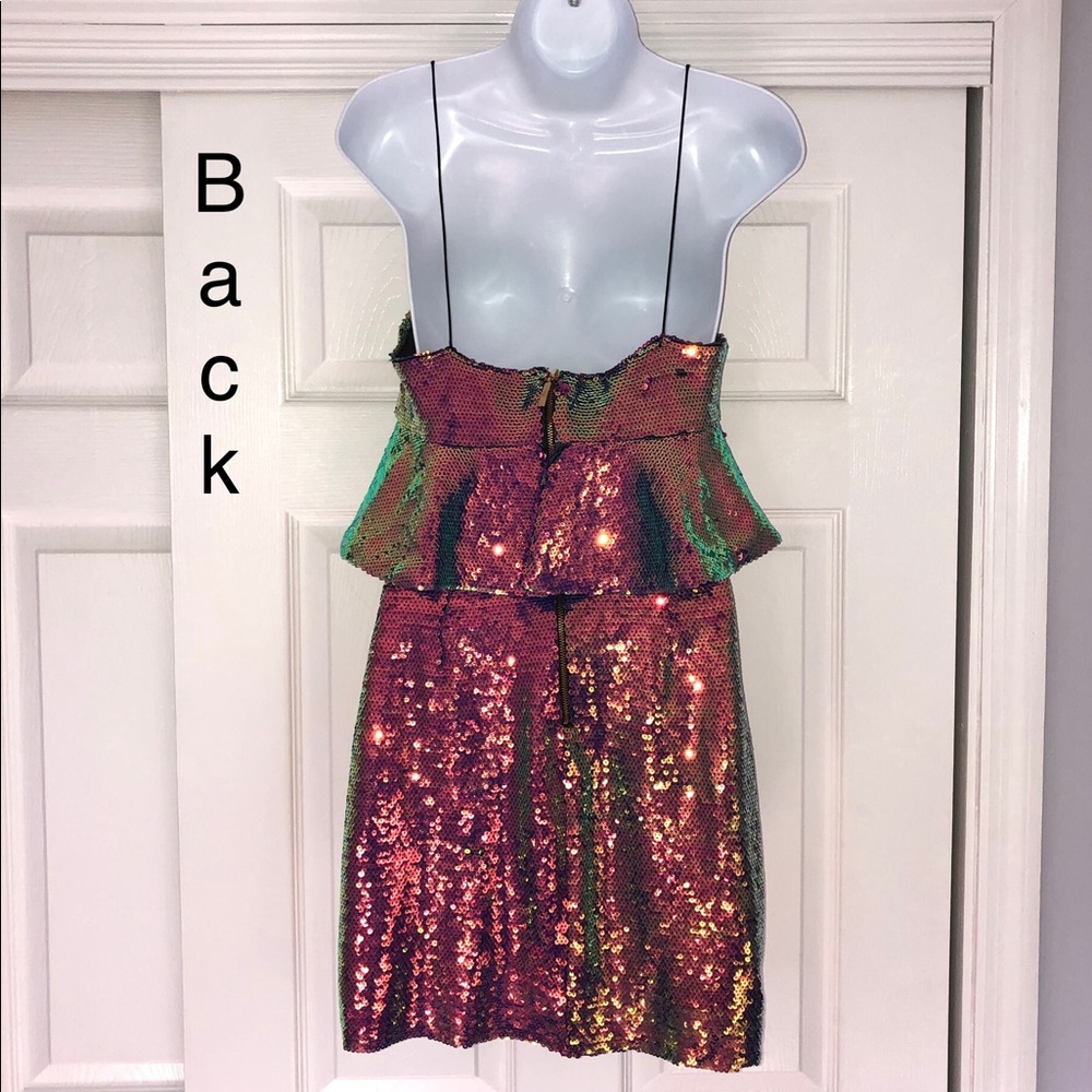“Zara" gorgeous multi-colored sequined mini dress w/ spaghetti straps & peplum - Picture 8 of 16